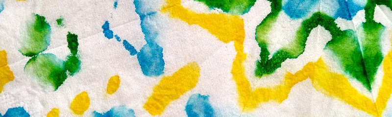 Fototapeta na wymiar Hued Dirty Art Painting. Geometrical Watercolor Splash. Hued Tie Dye Cloth Print. Vibrant Ornamental Texture. Geometrical Hand Drawn Dirty Art. On White Background.