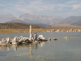 Lake view with tufa formations, South Tufa area, Mono Lake Tufa State Natural Reserve, California,...