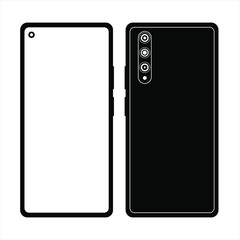 Black modern smartphone, front and back view. Mobile phone - vector icon isolated on white background. Phone mockup with blank screen.