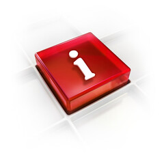 Letter i glossy 3D sign in red color for the concepts of guidance and help desk or support and...