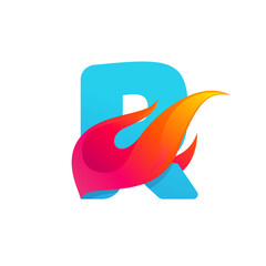 Letter R logo with fast speed fire.