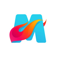 Letter M logo with fast speed fire.
