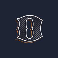 Vintage D letter logo with line decoration. Classic serif lettering.