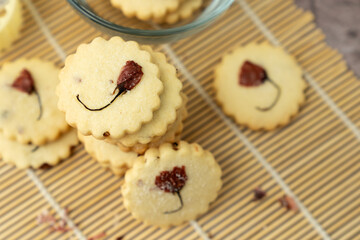 Japanese sakura cookies with salted cherry blossom flower