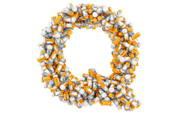 Obraz premium Letter Q from medical bottles with drugs. 3D rendering