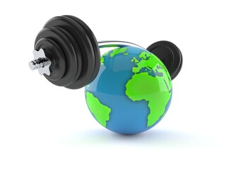 World globe with barbell