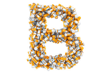 Letter B from medical bottles with drugs. 3D rendering
