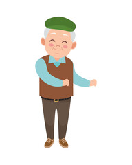 happy old grandfather with beret avatar character