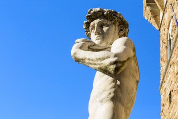 David statue against blue sky, Florence - Tuscany, Italy