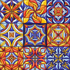 Ceramic tile pattern. Decorative abstract background. Traditional ornate mexican talavera, portuguese azulejo or spanish majolica