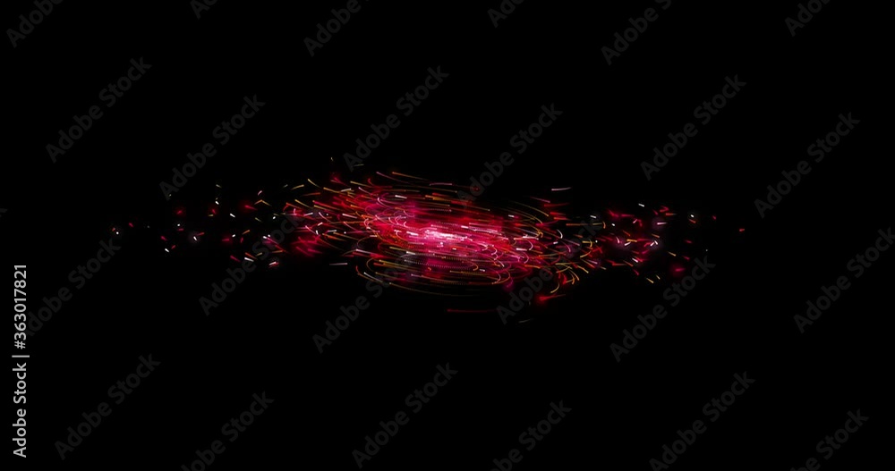 Sticker abstract swirl effect, red lines particles floating on black space background. tornado light sparkli