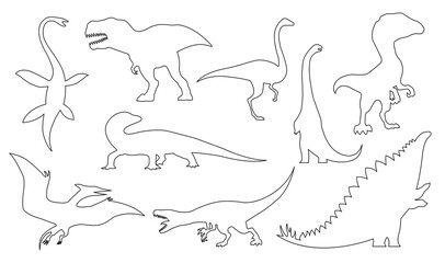 Dinosaur silhouettes set. Coloring dino monsters icons. Prehistoric reptile monsters. Vector illustration isolated on white. Black and white graphics © the8monkey