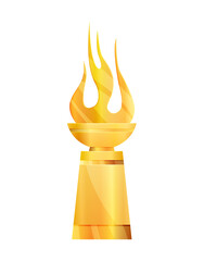 Award or trophy cup. Triumph sport prizes on first place, winner trophy gold cup illustration. Best competition achievement. Awards with fire shape