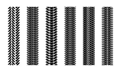 Editable tire tracks texture. Collection seamless tire pattern. Detailed tracks protector image. Set of tire imprints