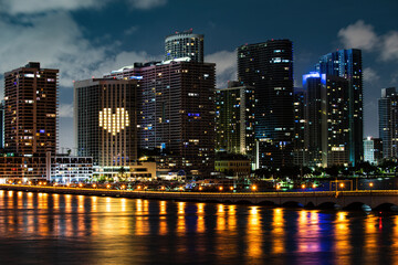 Skyline of miami biscayne bay reflections, high resolution. Miami.
