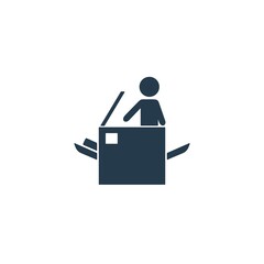 Man printing papers illustration. Business printer office icon.