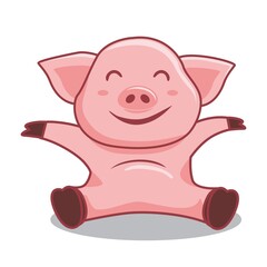 Pig Sitting Cartoon Swine Sit Illustration