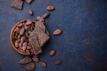 Natural cocoa beans and chocolate
