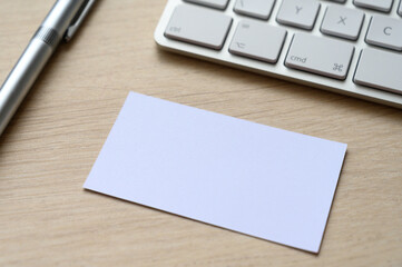 a blank business card on a desktop