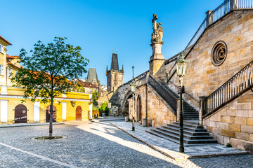 Historical staircase from Kampa to Charles Bridge, Prague, Czech Republic