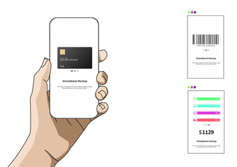 Card Payment Graphics.
Illustration of hand gestures using smartphones.