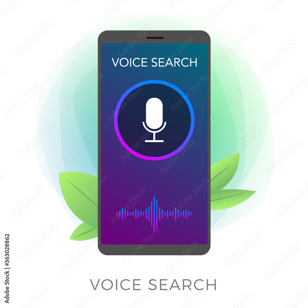 Poster voice search technology flat vector icon. sound recognition, speech detect and deep learning concept