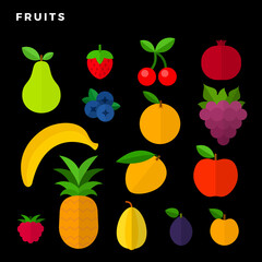 Fruits and berries set isolated on black