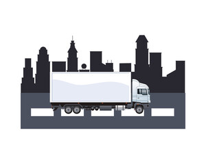 truck white branding on the city isolated icon