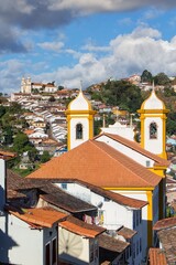 Fototapeta na wymiar Aerial shot of the picturesque historic buildings captured in Ouro Preto, Brazil