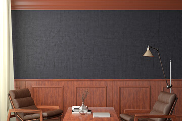 Blank blue wall mockup in classic style interior of modern living room.