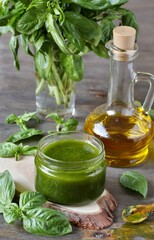 basil vinaigrette dressing . place for a recipe. copy space.