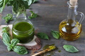 basil vinaigrette dressing . place for a recipe. copy space.