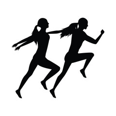 silhouettes of athletic women running