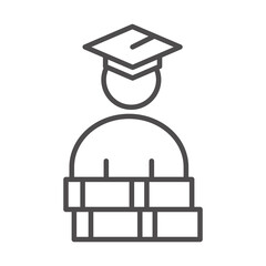 teach school and education student with grduation hat and books line style icon