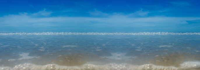 Sky, sandy beach and ocean waves