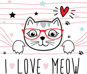 cute cat in stripe, vector illustration