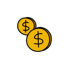 coins doodle icon, vector color line illustration