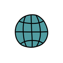 globe doodle icon, vector color line illustration
