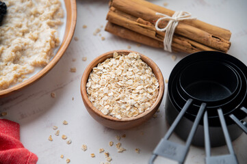 oats in wooden small bowl