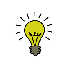 light bulb doodle icon, vector color illustration