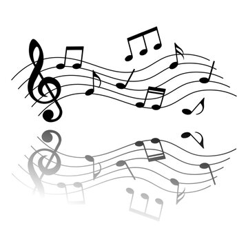 Music notes with reflection. Vector musical design element.
