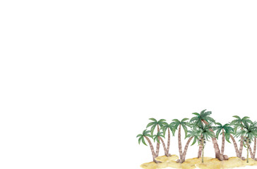 Exotic tropical palm tree. Frame border background. Summer illustration. Template for card. Watercolor style