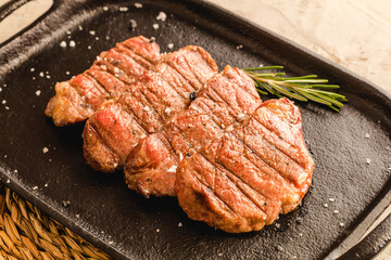 Braised iberican pork presa. Spanish delicatesen food