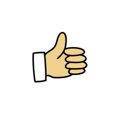 thumbs up doodle icon, vector color illustration