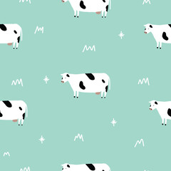 stylish Seamless mint green retro cow pattern. Stylish repeating vector pattern.