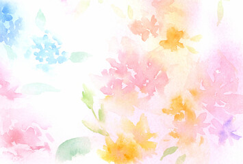 Obraz na płótnie Canvas 幻想的な花の背景　はがきサイズ　水彩イラスト
