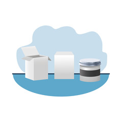 pot and boxes products branding isolated icons