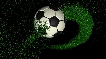 Fototapeta premium Soccer ball with Green Rotating Particles under spot light Background. 3D sketch design and illustration. 3D high quality rendering.