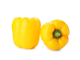 Yellow bell peppers on white background