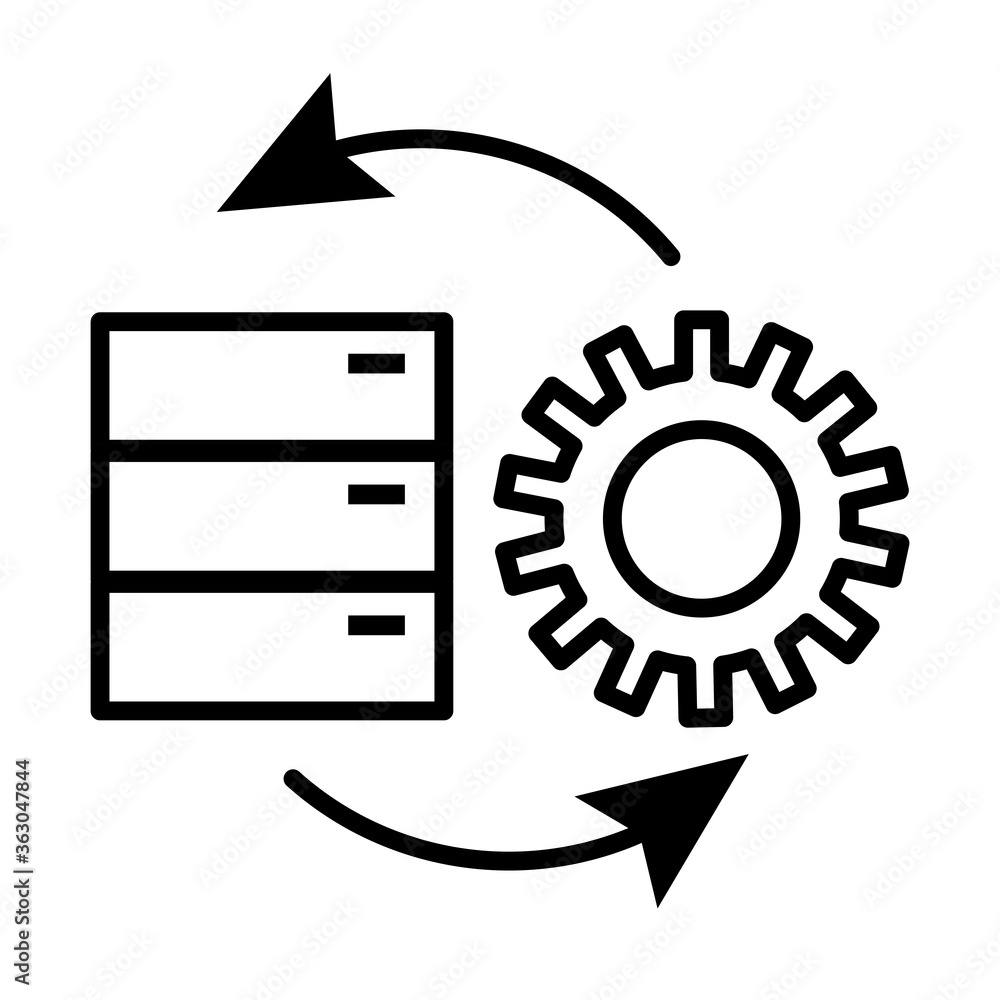 Poster gear machine work with data server line style icon